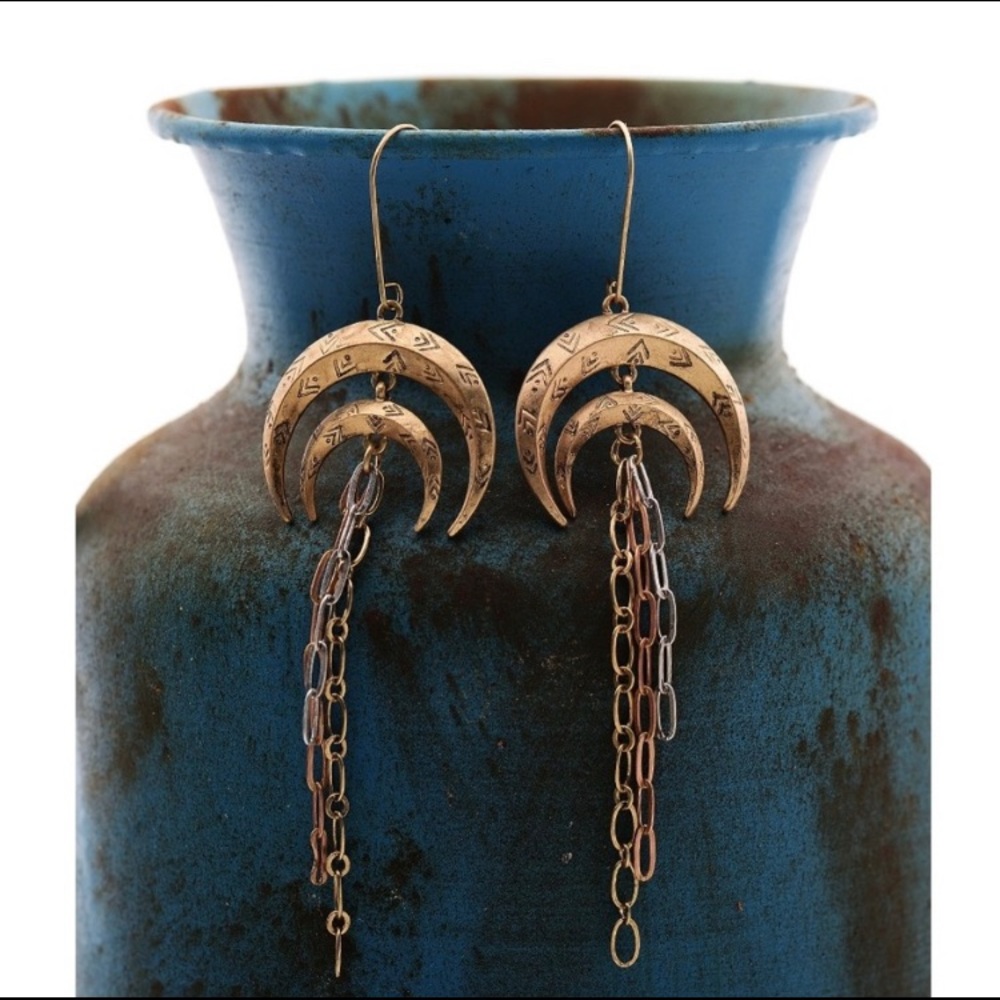 Crescent Moon Dangle Earrings - Picture 3 of 4